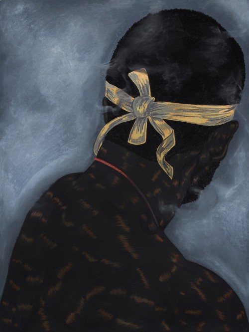 Toyin Odutola. Old Myth, New Residence, 2014. Mixed media on paper, 40 x 30 in (101.6 x 76.2 cm). © Toyin Odutola. Courtesy of the artist and Jack Shainman Gallery, New York.